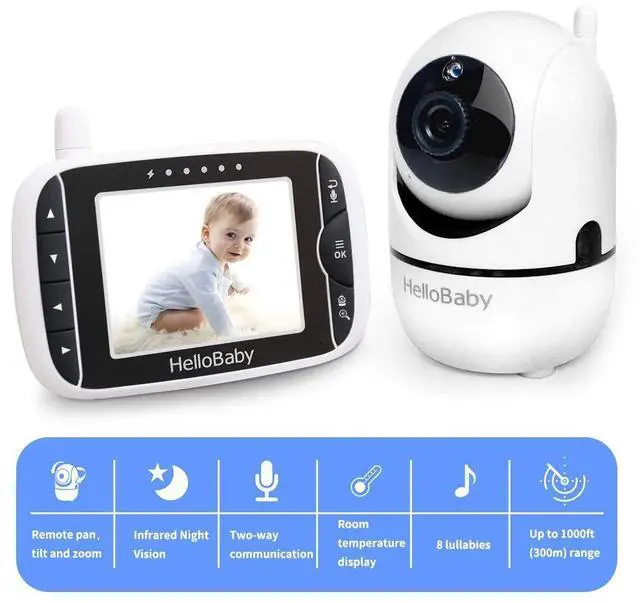 Alt view image 9 of 14 - Video Baby Monitor with Remote Camera Pan-Tilt-Zoom, 3.2'' Color LCD Screen, Infrared Night Vision, Temperature Display, Lullaby, Two Way Audio