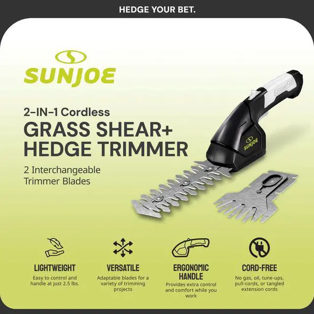 Alt view image 9 of 14 - HJ604C 2-in-1 Cordless Grass Shear and Hedge Trimmer, 7.2V Handheld Electric Shrub Trimmer Grass Cutter, 1250 RPM Steel Blades, Rechargeable Lithium-Ion Battery and Charger Included