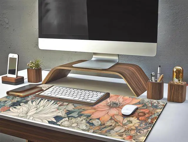 Alt view image 13 of 14 - Japanese Minimalist Floral Desk Mat Aesthetic Flowers XL Large Extended Gaming Mouse Pad with Stitched Edges, Big Laptop Computer Keyboard and Mouse Mat for Girl Women Office Decor 31.5x11.8 in
