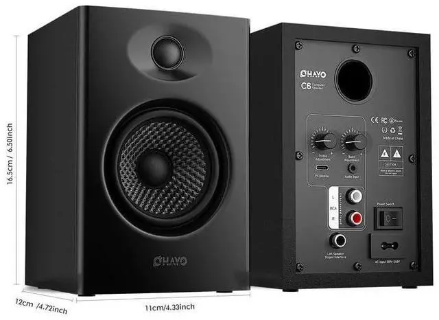 Alt view image 9 of 14 - 60W Computer Speakers for Music and Gaming, Active Bluetooth 5.3, Stereo 2.0 Speakers for Desktop PC or Laptop, 3.5mm Aux RCA USB Input, 1 Pair, Black