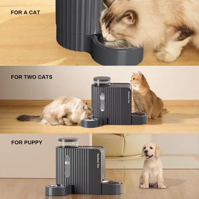 Alt view image 13 of 14 - Gravity Cat Food Feeder and Water Dispenser Stainless Steel Bowls Two-in-One Set Large Capacity Automatic Feeder for Pets Dogs, Puppies, Kittens-(0.8 Gallons x 2)