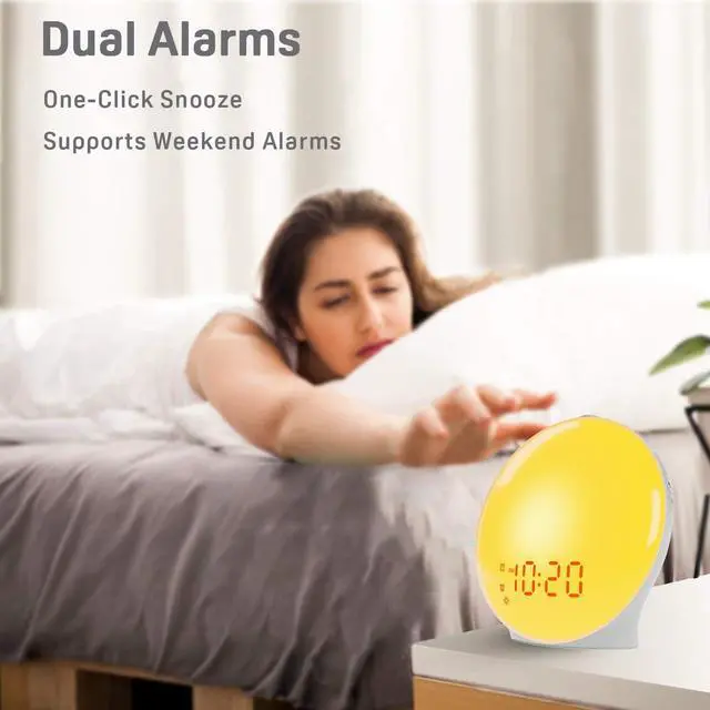 Alt view image 12 of 14 - Wake Up Light Sunrise Alarm Clock for Kids, Heavy Sleepers, Bedroom, with Sunrise Simulation, Sleep Aid, Dual Alarms, FM Radio, Snooze, Nightlight, Daylight, 7 Colors, 7 Natural Sounds, Ideal for Gift