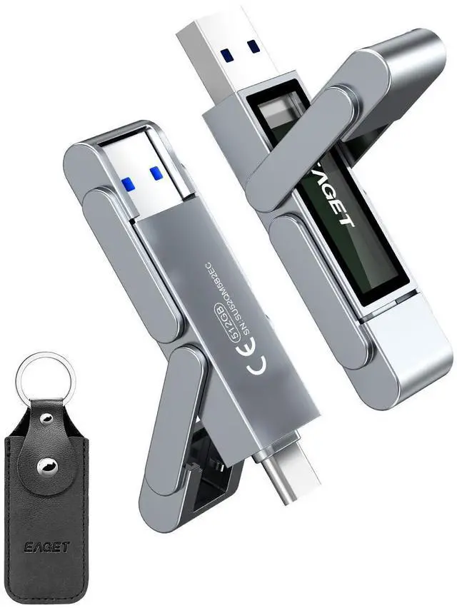 Alt view image 8 of 14 - 512GB USB Flash Drive, USB-C Dual-Port Solid State Drive with USB 3.2, 560MB/s High-Speed Thumb Drive for iPhone 15/16/17 Pro, Android, Mac, PC, PS5 Durable Metal Body & Portable SSD