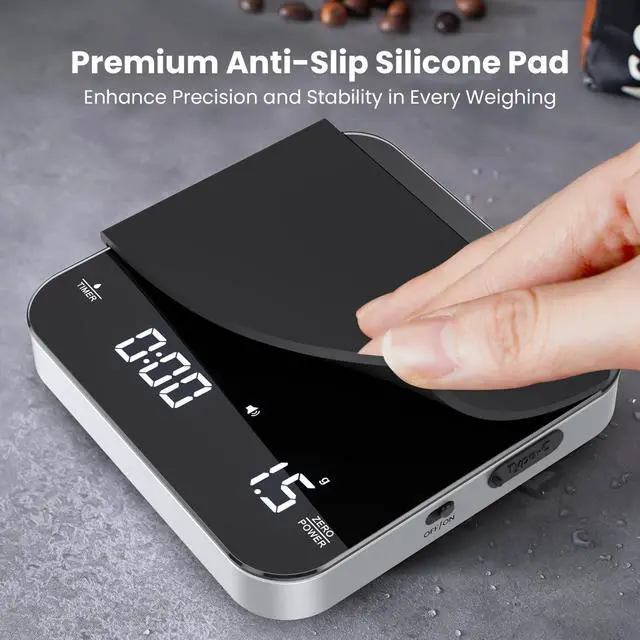 Alt view image 13 of 14 - Mini Coffee Scale with Timer, USB-C Rechargeable Espresso Scale, 2kg/0.1g Accurate Scale for Espresso and Pour-Over Coffee, Portable Digital Kitchen Scale with Auto Timer (Black&Silver)