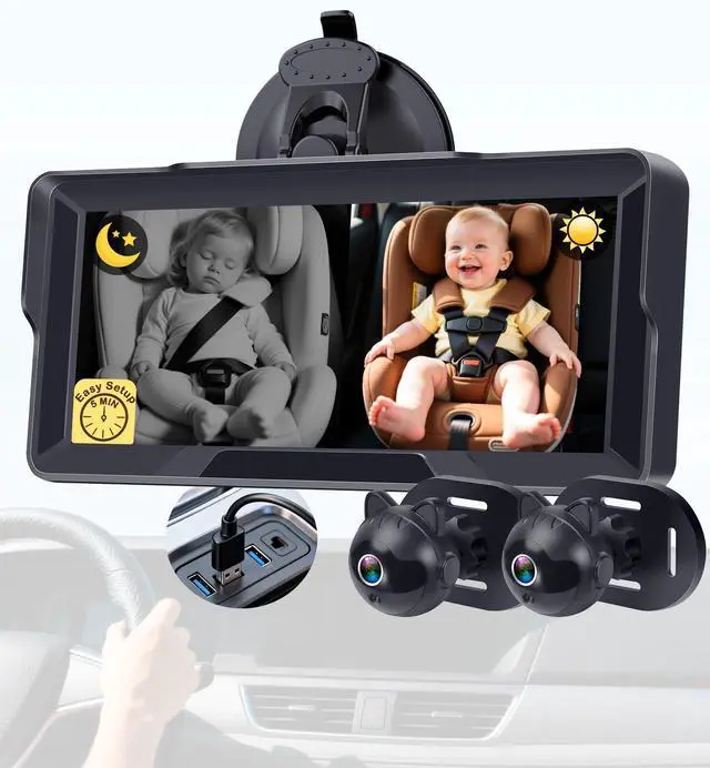 Alt view image 8 of 14 - 1080P Dual Baby Car Camera: 6.8" Night Vision Monitor 2-Kids from Head to Toe at Once - USB Plug & Play Tool-Free Easy Setup for Two-Child Families on Daily Driving