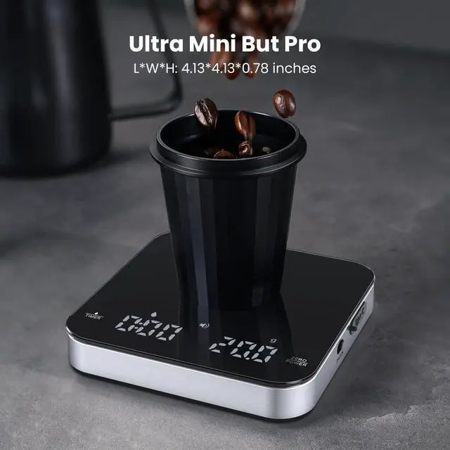 Alt view image 9 of 14 - Mini Coffee Scale with Timer, USB-C Rechargeable Espresso Scale, 2kg/0.1g Accurate Scale for Espresso and Pour-Over Coffee, Portable Digital Kitchen Scale with Auto Timer (Black&Silver)