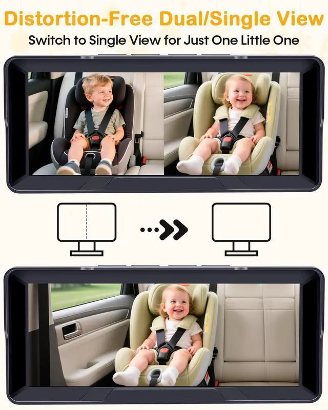 Alt view image 11 of 14 - 1080P Dual Baby Car Camera: 6.8" Night Vision Monitor 2-Kids from Head to Toe at Once - USB Plug & Play Tool-Free Easy Setup for Two-Child Families on Daily Driving