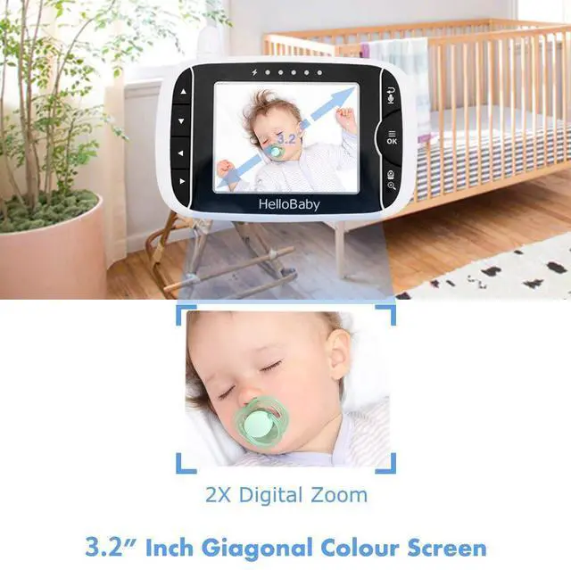 Alt view image 14 of 14 - Video Baby Monitor with Remote Camera Pan-Tilt-Zoom, 3.2'' Color LCD Screen, Infrared Night Vision, Temperature Display, Lullaby, Two Way Audio