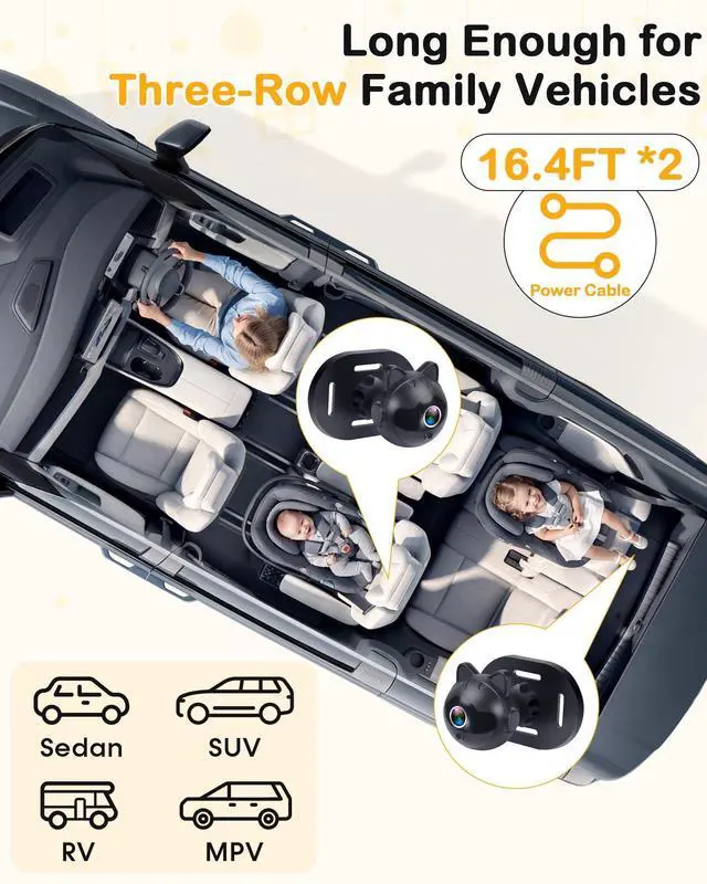 Alt view image 10 of 14 - 1080P Dual Baby Car Camera: 6.8" Night Vision Monitor 2-Kids from Head to Toe at Once - USB Plug & Play Tool-Free Easy Setup for Two-Child Families on Daily Driving