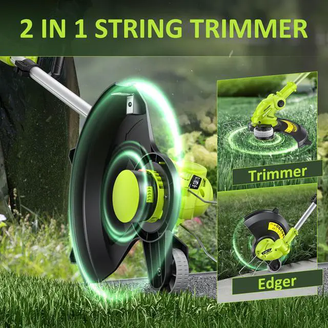 Alt view image 9 of 14 - Electric String Trimmer Cordless with 2x2.0Ah Battery, 20V Battery Powered 12-inch Lawn Mover & Edger Lawn Tool with Charger, Powered Grass Trimmer with 8pcs Spool Line for Yard, Garden, Green