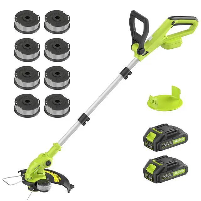 Alt view image 8 of 14 - Electric String Trimmer Cordless with 2x2.0Ah Battery, 20V Battery Powered 12-inch Lawn Mover & Edger Lawn Tool with Charger, Powered Grass Trimmer with 8pcs Spool Line for Yard, Garden, Green