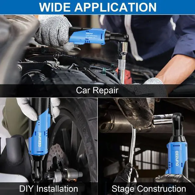 Alt view image 15 of 17 - 3/8" Electric Ratchet Wrench Set 30 Ft-lbs Cordless Ratchet Wrench 300 RPM Power Ratchet Tool Kit with 2 x 2000mAh Lithium-Ion Battery, Fast Charger, 7 Sockets and 3" Extension Bar