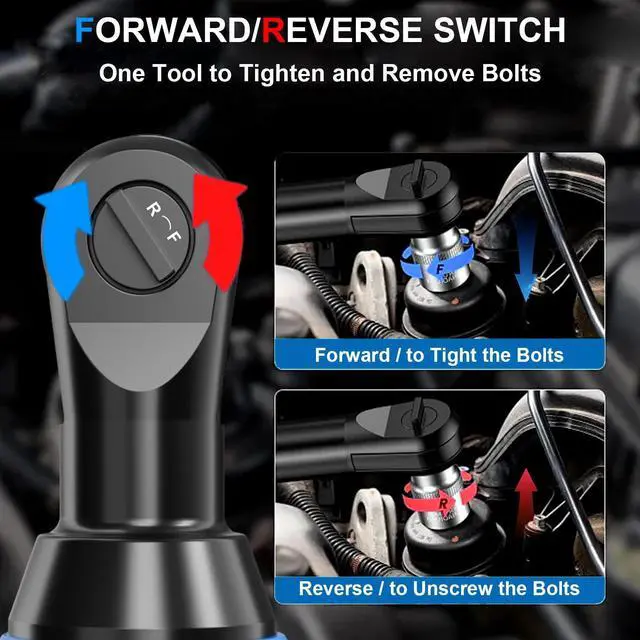 Alt view image 14 of 17 - 3/8" Electric Ratchet Wrench Set 30 Ft-lbs Cordless Ratchet Wrench 300 RPM Power Ratchet Tool Kit with 2 x 2000mAh Lithium-Ion Battery, Fast Charger, 7 Sockets and 3" Extension Bar