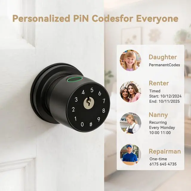 Alt view image 13 of 14 - Fingerprint Door Knob for Bedroom - 291Y 4-in-1 Keyless Bedroom Door Knob Smart Lock with App, One-tap Privacy Mode Setup, Auto-Lock Easy to Install - Matte Black
