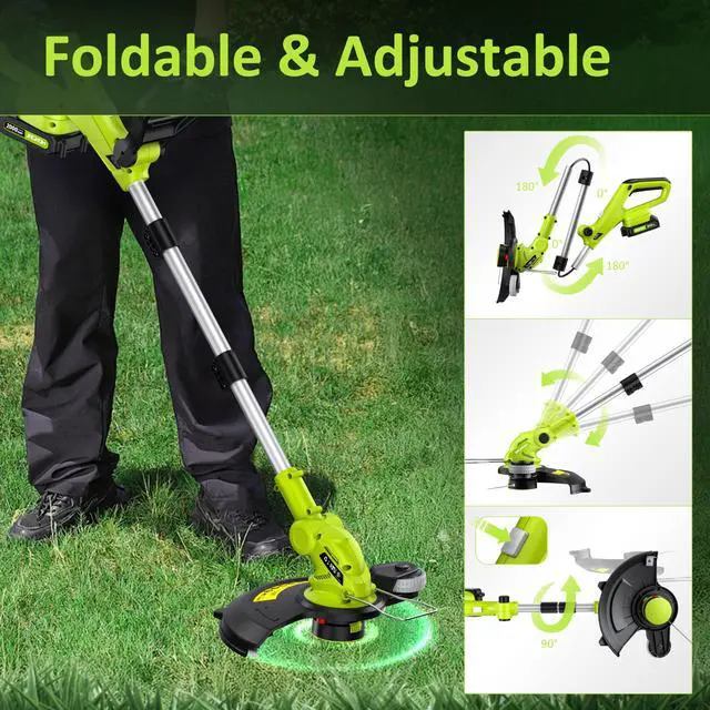 Alt view image 11 of 14 - Electric String Trimmer Cordless with 2x2.0Ah Battery, 20V Battery Powered 12-inch Lawn Mover & Edger Lawn Tool with Charger, Powered Grass Trimmer with 8pcs Spool Line for Yard, Garden, Green