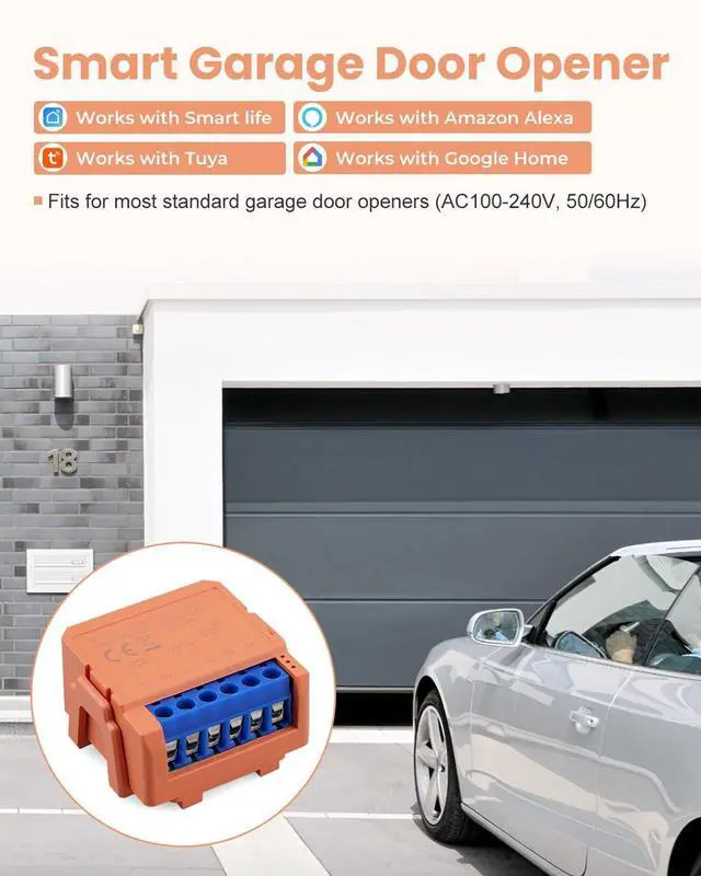 Alt view image 9 of 14 - Smart Garage Door Opener Fit for Most Standard Garage Door Openers, Space-Saving WiFi Hub with Alexa & Google Home Control, Real-Time Door Alerts