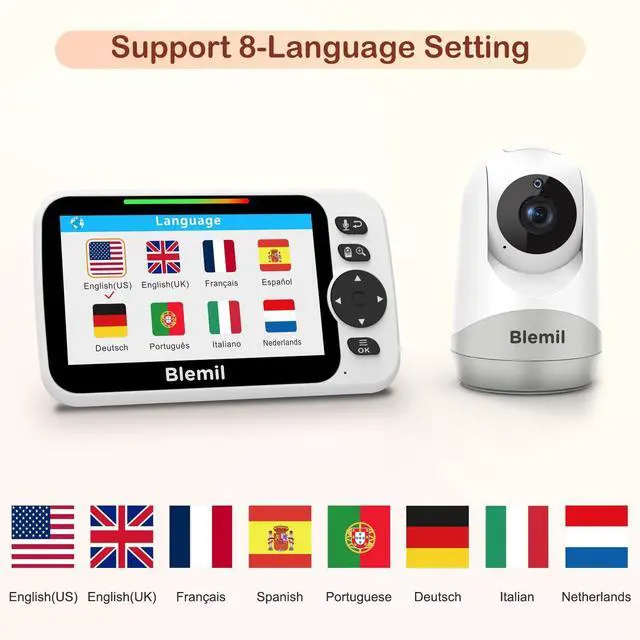 Alt view image 11 of 14 - Baby Monitor with 30-Hour Battery, 5" Large Split-Screen Video Baby Monitor with Camera and Audio, 3500mAh Battery, Remote Pan/Tilt/Zoom Camera, Two-Way Talk, Night Vision, Lullabies, No WiFi