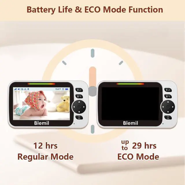 Alt view image 10 of 14 - Baby Monitor with 30-Hour Battery, 5" Large Split-Screen Video Baby Monitor with Camera and Audio, 3500mAh Battery, Remote Pan/Tilt/Zoom Camera, Two-Way Talk, Night Vision, Lullabies, No WiFi
