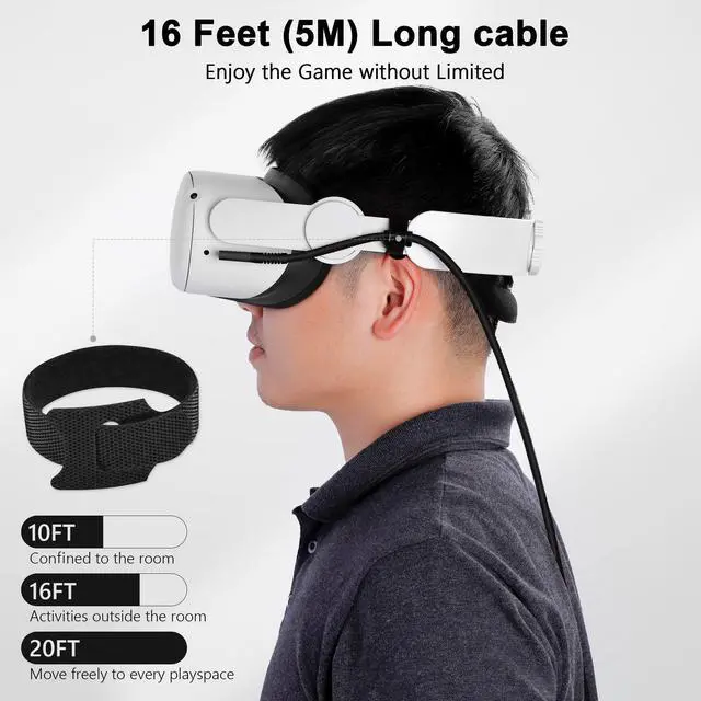 Alt view image 12 of 14 - 16FT Link Cable for Quest 3S/3, Quest 2/Pro, Pico 4, VR Headset Accessories Cable for Rift S/Steam VR Games, USB 3.0 Type C to C High Speed Data Transfer Charging Cord for Gaming PC
