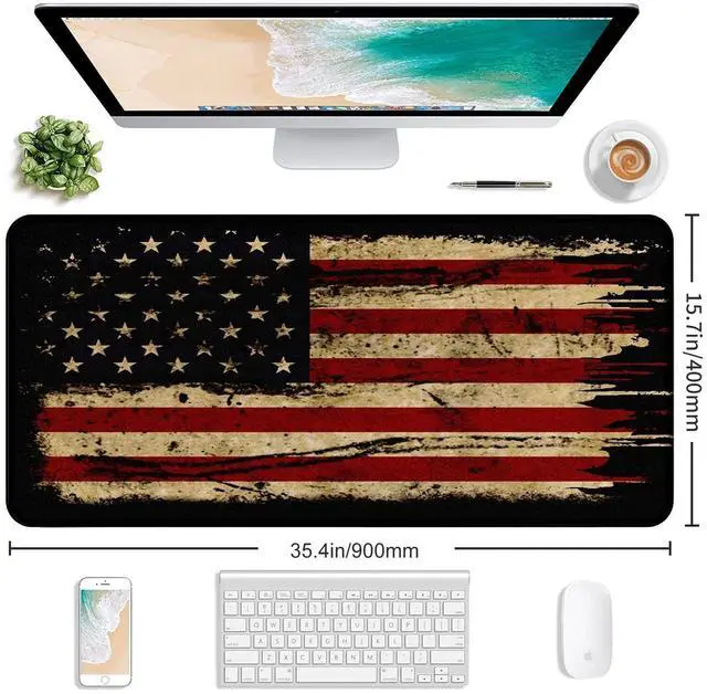 Alt view image 9 of 14 - Extended Gaming Mouse Pad with Stitched Edges, Non-Slip Waterproof Rubber Base Mouse Pad for Office, Computer, Keyboard, Laptop and Home Desk Pad 35.4 x 15.7 x 0.12 Inch (American Antique Flag)