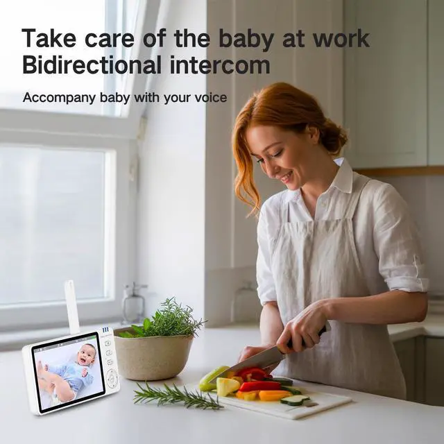 Alt view image 11 of 14 - Video Baby Monitor with Camera and Audio,720P 5" HD Wireless No WiFi, 2-Way Talk,Voice Motion Detection, 8 Lullabies, 1000ft Long Range, Night Vision, Temperature & Feeding Alarm, 355° PTZ