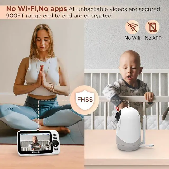 Alt view image 13 of 14 - Baby Monitor with 30-Hour Battery, 5" Large Split-Screen Video Baby Monitor with Camera and Audio, 3500mAh Battery, Remote Pan/Tilt/Zoom Camera, Two-Way Talk, Night Vision, Lullabies, No WiFi
