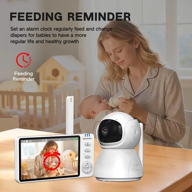 Alt view image 12 of 14 - Video Baby Monitor with Camera and Audio,720P 5" HD Wireless No WiFi, 2-Way Talk,Voice Motion Detection, 8 Lullabies, 1000ft Long Range, Night Vision, Temperature & Feeding Alarm, 355° PTZ