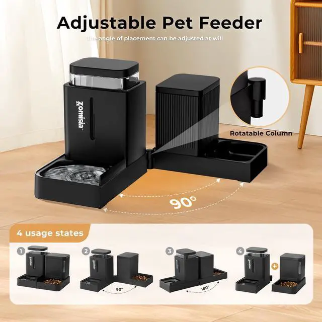 Alt view image 9 of 9 - Automatic Cat Feeder and Water Dispenser Set, 2 in 1 Gravity Cat Food Dispenser with 180 Degree Rotatable, Pet Self Feeding Large Capacity for Small Dogs Puppy Kitten, Black, 0.8 Gallon x 2