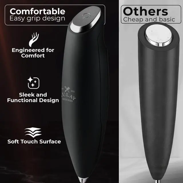 Alt view image 12 of 14 - Patented Tornado Triple Whisk Milk Frother with 4 Duracell Batteries Handheld Foam Maker for Coffee, Lattes, Matcha & Hot Chocolate Rich, Creamy Froth in Seconds - Alpha Black