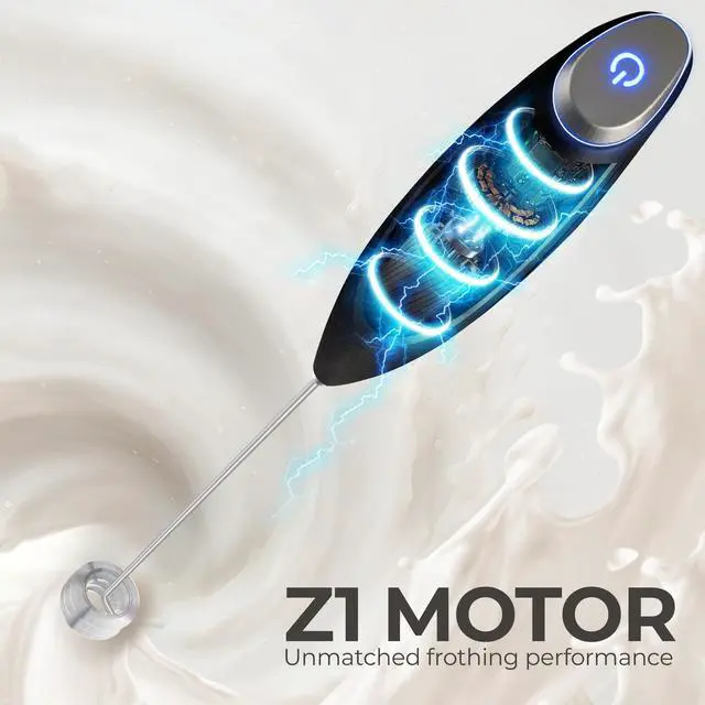 Alt view image 13 of 14 - Patented Tornado Triple Whisk Milk Frother with 4 Duracell Batteries Handheld Foam Maker for Coffee, Lattes, Matcha & Hot Chocolate Rich, Creamy Froth in Seconds - Alpha Black
