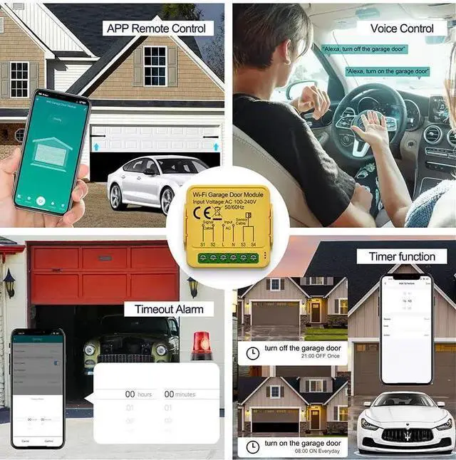 Alt view image 11 of 14 - WiFi Garage Door Opener Controller,Tuya Smart Life app Remote Control and Monitor on/Closed Status,Smart Replacement Opener on Phone,Compatible with Alexa Google Home (1CH Garage WiFi Switch)