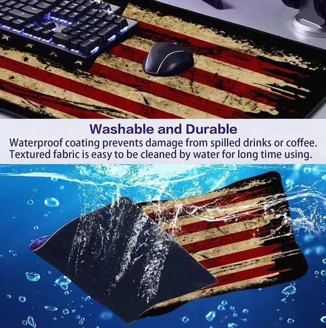 Alt view image 14 of 14 - Extended Gaming Mouse Pad with Stitched Edges, Non-Slip Waterproof Rubber Base Mouse Pad for Office, Computer, Keyboard, Laptop and Home Desk Pad 35.4 x 15.7 x 0.12 Inch (American Antique Flag)