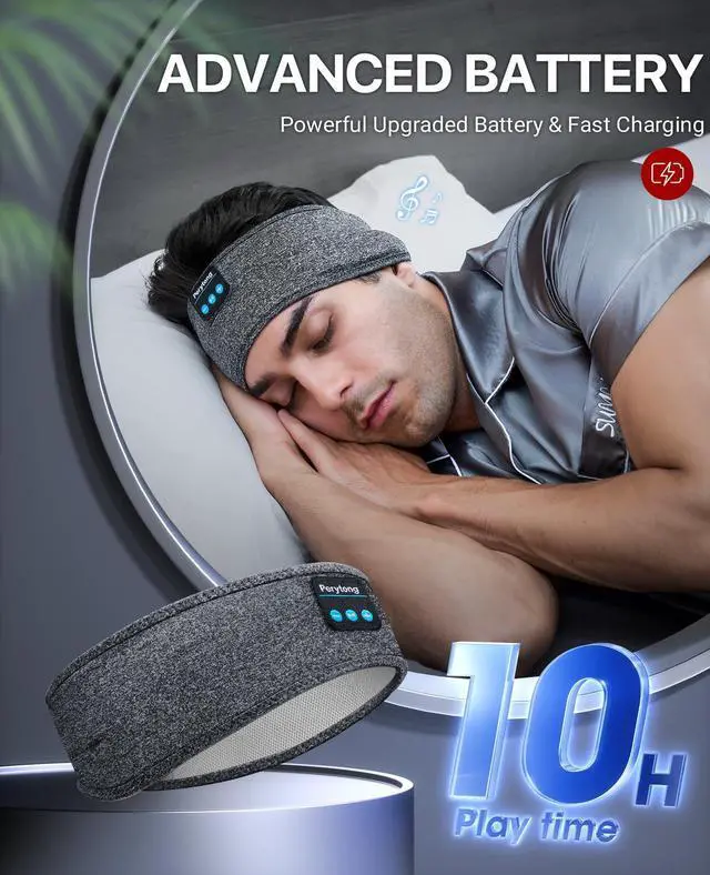 Alt view image 13 of 14 - Sleep Headphones Wireless, Bluetooth Sports Headband Headphones with Ultra-Thin HD Stereo Speakers Perfect for Sleeping,Workout,Jogging,Yoga,Insomnia, Air Travel, Meditation (Grey)