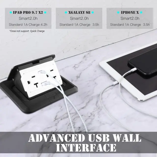 Alt view image 10 of 12 - Pop up Floor Outlet Floor Kit Waterproof Electrical Outlet Cover Box with 4.8A USB A & Type C Charge and 20 Amp Tamper Resistant Plug Receptacle Box for Countertop Office Home(Black)
