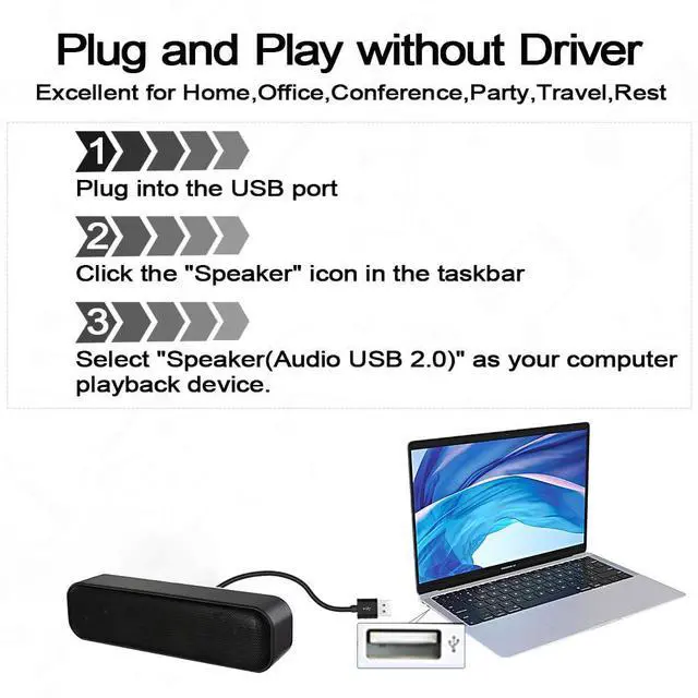 Alt view image 12 of 14 - Updated Computer Speaker, USB Powered Speaker for Desktop,Windows PC,Mac. Portable Mini Sound bar-Plug and Play with Volume Control and Mute Button (USB-C to USB Adapter Included)