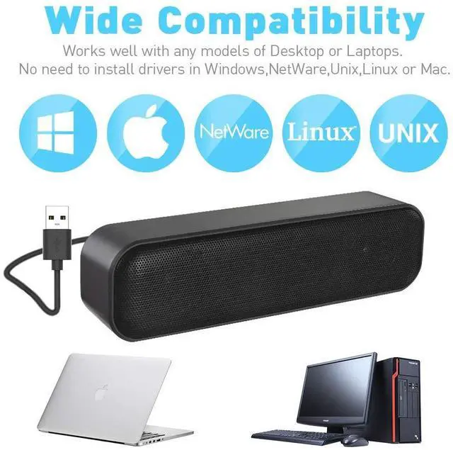 Alt view image 14 of 14 - Updated Computer Speaker, USB Powered Speaker for Desktop,Windows PC,Mac. Portable Mini Sound bar-Plug and Play with Volume Control and Mute Button (USB-C to USB Adapter Included)