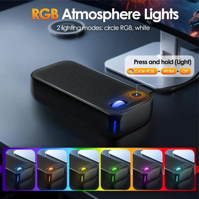Alt view image 12 of 14 - USB-A/USB-C Computer Speakers for PC Desktop, Wired Portable Mini Sound-bar for Monitor with Stereo Sound & Enhanced Bass, Laptop Speakers for Desktop, PC, Smartphones,Tablets with RGB Lights