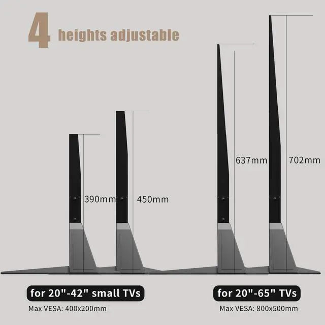 Alt view image 13 of 14 - Universal TV Stand, Metal TV Legs for 20-65 inch LCD/LED/OLED/Plasma Flat&Curved Screen TV Height Adjustment with VESA 75x75mm to 800x500mm Max ML1760