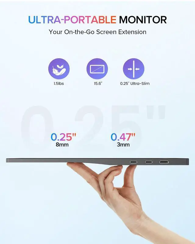 Alt view image 11 of 14 - Portable Monitor 15.6'' 1080P Ultra-Slim Travel Monitor USB C HDMI Plug & Play IPS Gaming Monitor Built-in Adjustable Stand Dual Speakers External Screen for Laptop Phone Game Console Tablet