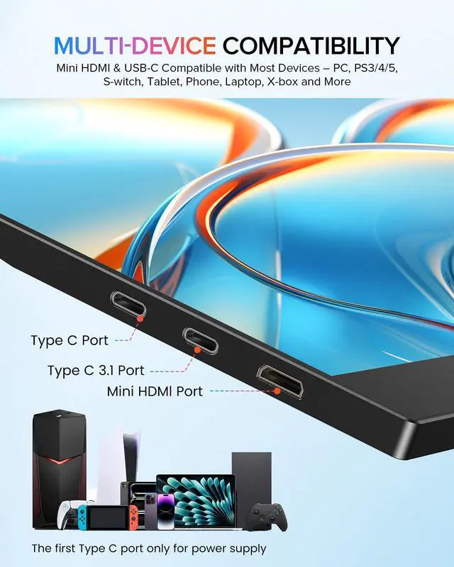 Alt view image 14 of 14 - Portable Monitor 15.6'' 1080P Ultra-Slim Travel Monitor USB C HDMI Plug & Play IPS Gaming Monitor Built-in Adjustable Stand Dual Speakers External Screen for Laptop Phone Game Console Tablet