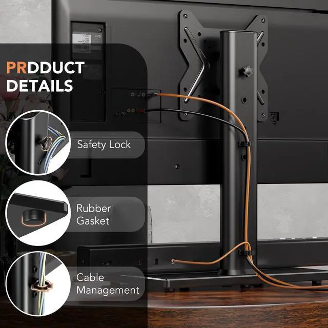 Alt view image 13 of 14 - Universal Swivel TV /Table Top TV Stand for 19 to 43 inch TVs with 90 Degree Swivel, 4 Level Height Adjustable, Heavy Duty Tempered Glass Base, Holds up to 99LBS HT02B-001