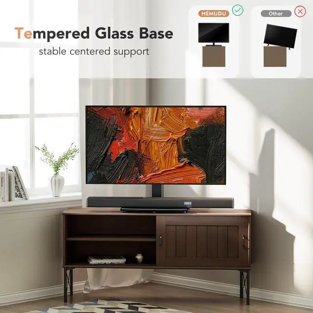 Alt view image 12 of 14 - Universal Swivel TV /Table Top TV Stand for 19 to 43 inch TVs with 90 Degree Swivel, 4 Level Height Adjustable, Heavy Duty Tempered Glass Base, Holds up to 99LBS HT02B-001
