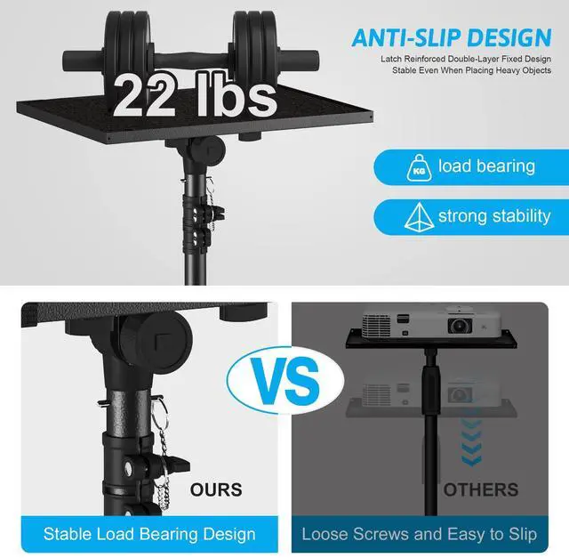 Alt view image 9 of 14 - Projector Stand Tripod Adjustable, Laptop Height from 23.5 to 46.5 inches with Gooseneck Phone Holder, Floor for Office, Home, Stage, Studio, DJ Racks Holder Mount, 23.5inch-46.5inch