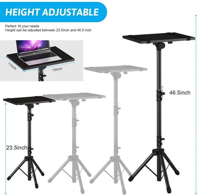 Alt view image 11 of 14 - Projector Stand Tripod Adjustable, Laptop Height from 23.5 to 46.5 inches with Gooseneck Phone Holder, Floor for Office, Home, Stage, Studio, DJ Racks Holder Mount, 23.5inch-46.5inch