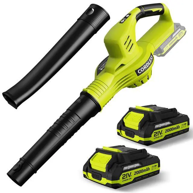 Alt view image 8 of 14 - Leaf Blower Cordless - 21V Powerful Electric Leaf Blower with 2 Batteries and Charger, 2 Speed Modes, 2.0Ah Lightweight Battery Powered Leaf Blowers for Lawn Care, Patio, Dust, Blowing Leaves