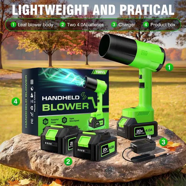 Alt view image 14 of 14 - Leaf Blower Cordless, Handheld Leaf Blower with 2 X 4.0Ah Battery and Charger, Snow Blower with 6 Speed Modes, Lightweight Blowers for Lawn Care, Patio, Yard, Blowing Snow, Leaves, Dust