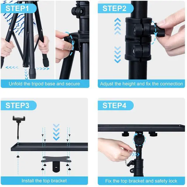 Alt view image 14 of 14 - Projector Stand Tripod Adjustable, Laptop Height from 23.5 to 46.5 inches with Gooseneck Phone Holder, Floor for Office, Home, Stage, Studio, DJ Racks Holder Mount, 23.5inch-46.5inch