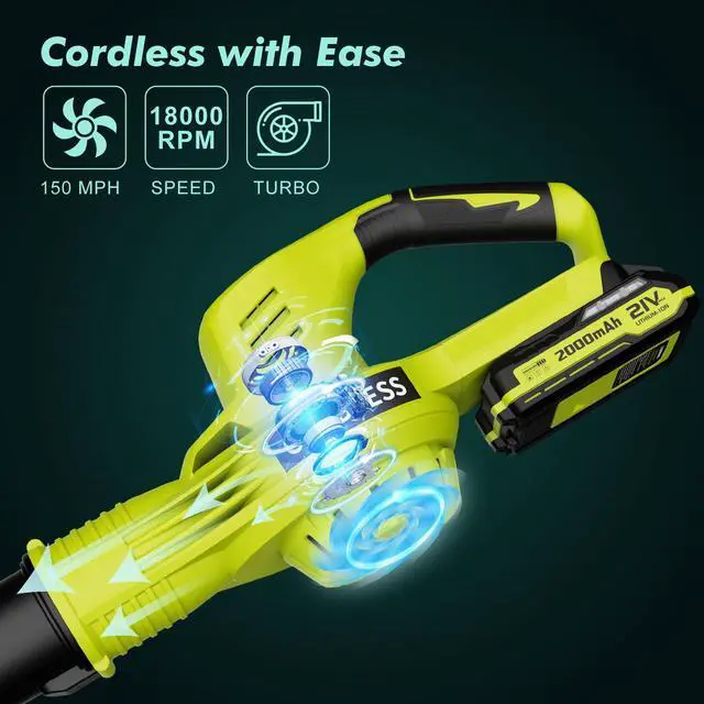 Alt view image 11 of 14 - Leaf Blower Cordless - 21V Powerful Electric Leaf Blower with 2 Batteries and Charger, 2 Speed Modes, 2.0Ah Lightweight Battery Powered Leaf Blowers for Lawn Care, Patio, Dust, Blowing Leaves
