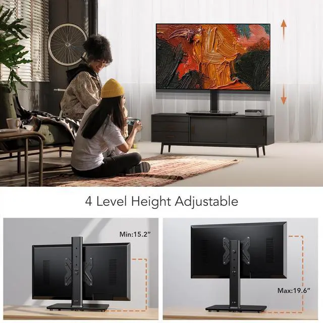 Alt view image 11 of 14 - Universal Swivel TV /Table Top TV Stand for 19 to 43 inch TVs with 90 Degree Swivel, 4 Level Height Adjustable, Heavy Duty Tempered Glass Base, Holds up to 99LBS HT02B-001
