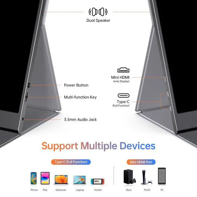 Alt view image 14 of 14 - 15.6inch Portable Monitor,1080P USB-C HDMI Second External Monitor for Laptop,PC,Mac Phone,PS,Xbox,Swich,IPS Ultra-Thin Zero Frame Gaming Display/Premium Smart Cover